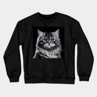 Beautiful Maine Coon Tabby Cat In Black and White Crewneck Sweatshirt